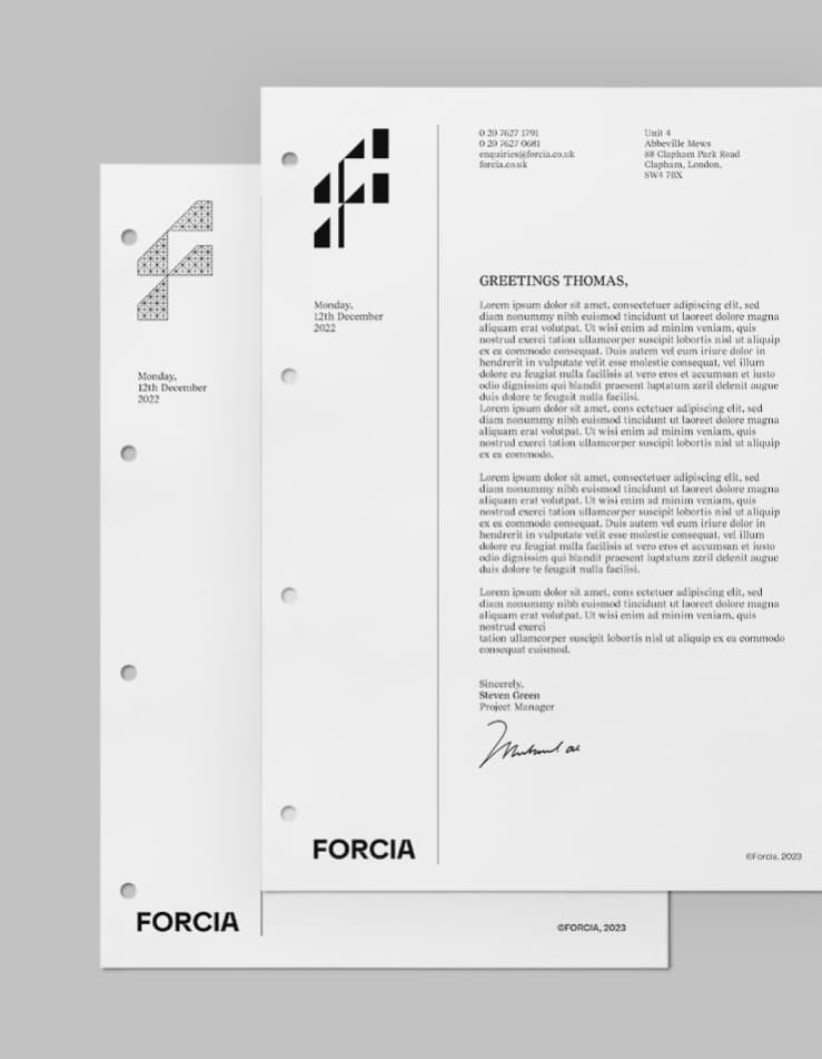 Forcia | Letterhead Design | Steve Edge Design